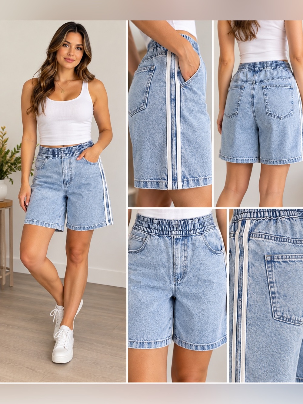 GAP Light Wash Denim Shorts with White Side Stripes